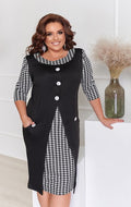 Kleid in Schwarz mit Hahnentritt tailliert