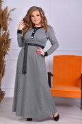Maxikleid mit Hahnentritt mit Gürtel