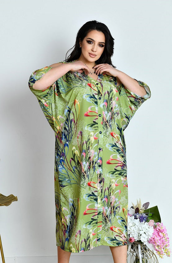 Sommerkleid in Grün mit Fledermausärmeln locker