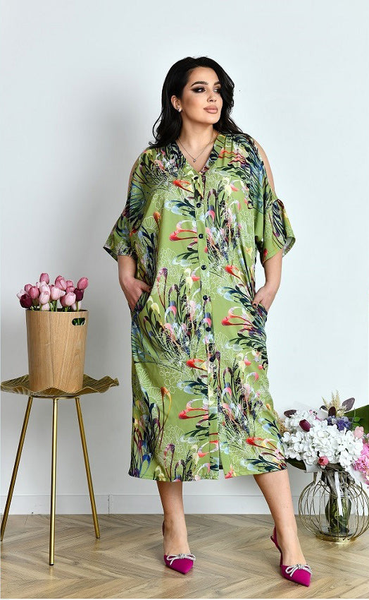 Sommerkleid in Grün mit Fledermausärmeln locker
