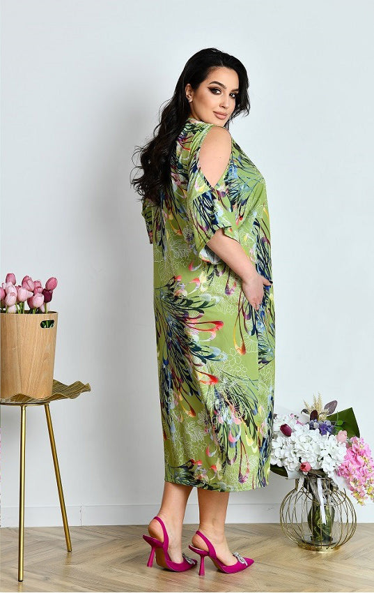 Sommerkleid in Grün mit Fledermausärmeln locker