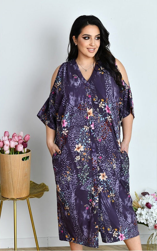 Sommerkleid in Lila mit Fledermausärmeln locker
