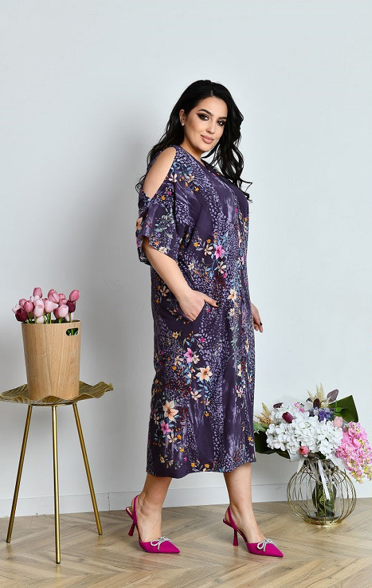Sommerkleid in Lila mit Fledermausärmeln locker