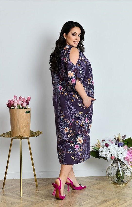 Sommerkleid in Lila mit Fledermausärmeln locker