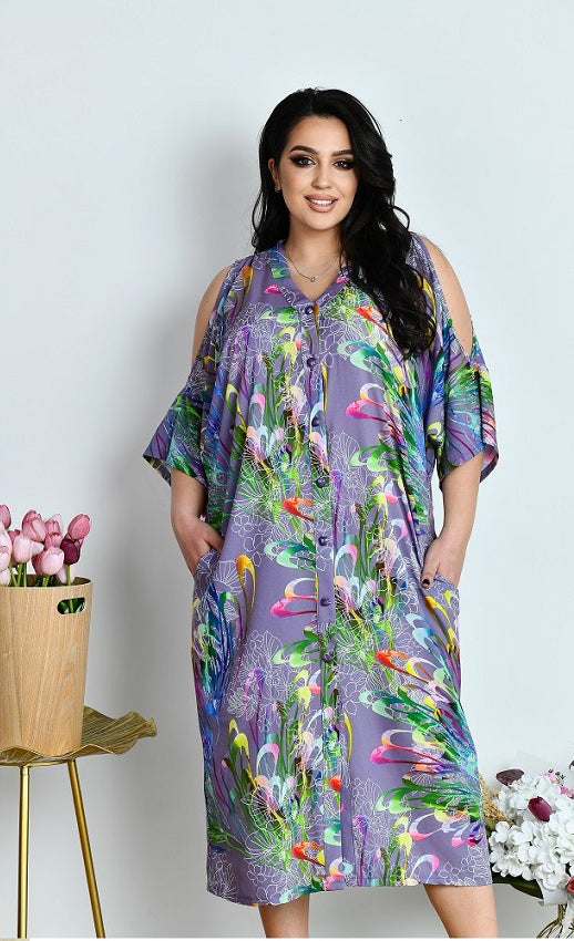 Shirtkleid in Lila mit Fledermausärmeln locker