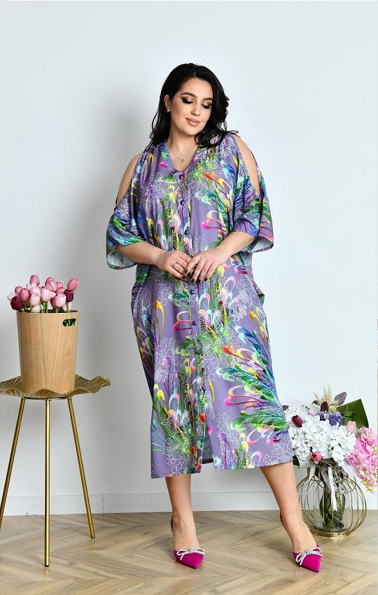 Shirtkleid in Lila mit Fledermausärmeln locker