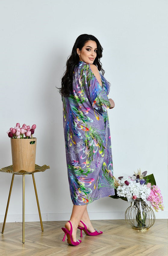 Shirtkleid in Lila mit Fledermausärmeln locker