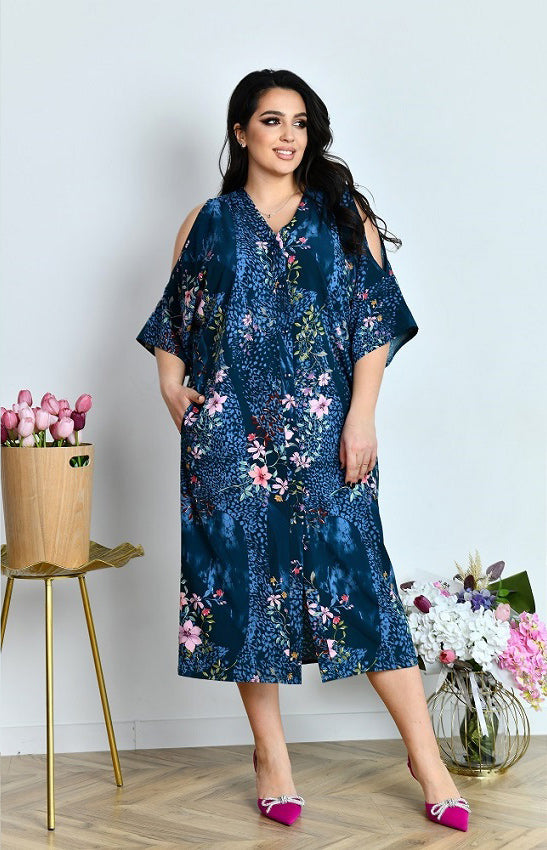 Shirtkleid in Blau mit Fledermausärmeln locker