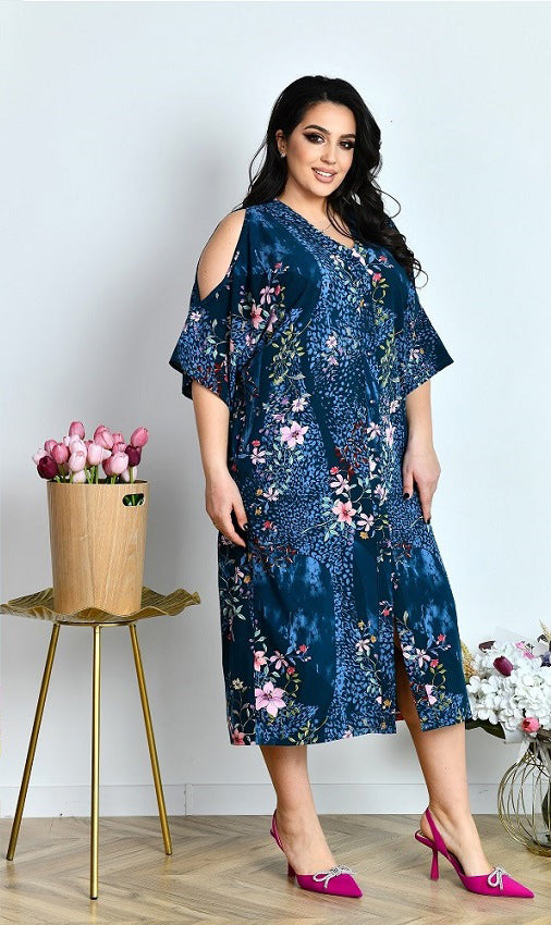 Shirtkleid in Blau mit Fledermausärmeln locker