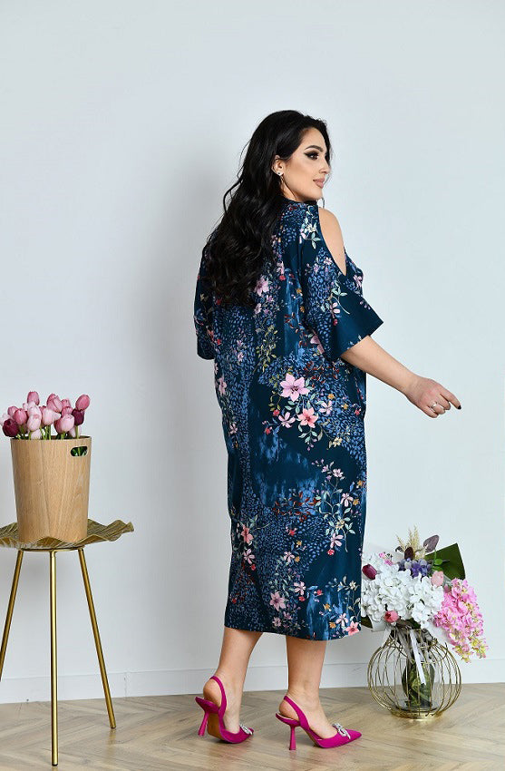 Shirtkleid in Blau mit Fledermausärmeln locker