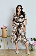 Sommerkleid in Braun im Leo-Look mit Gürtel