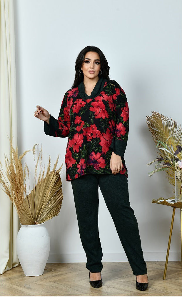 Zweiteiler in Rot mit Blumenprint