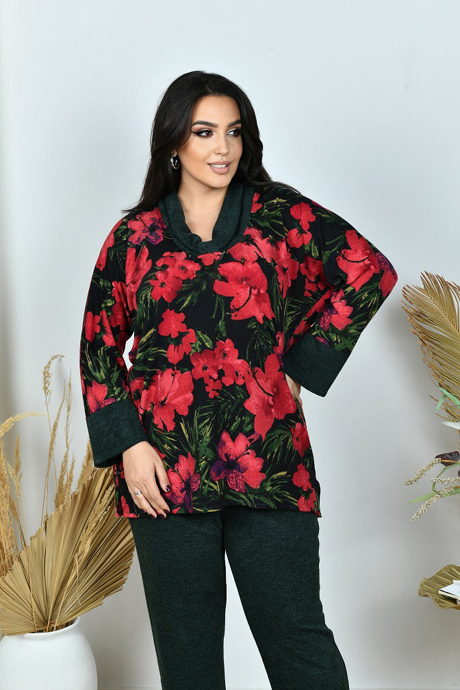 Zweiteiler in Rot mit Blumenprint