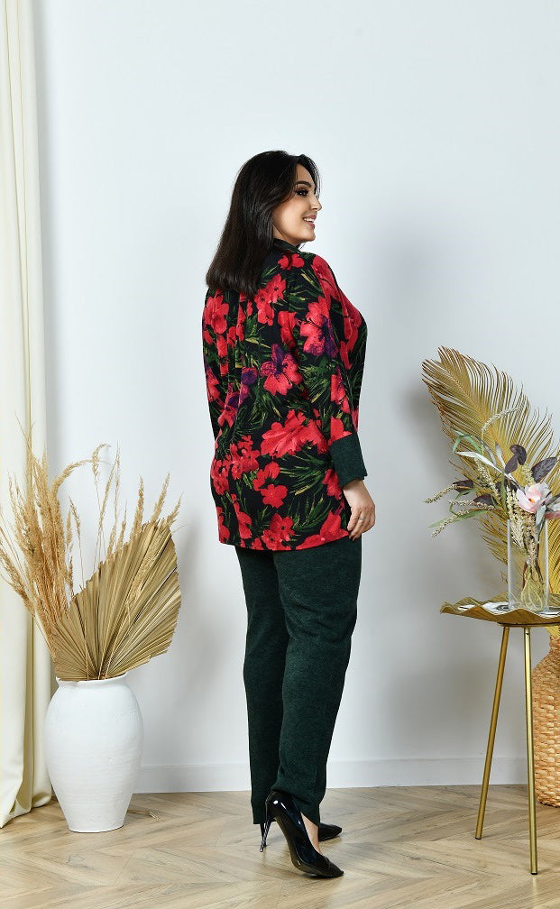 Zweiteiler in Rot mit Blumenprint