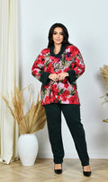 Zweiteiler in Rot mit Blumenprint