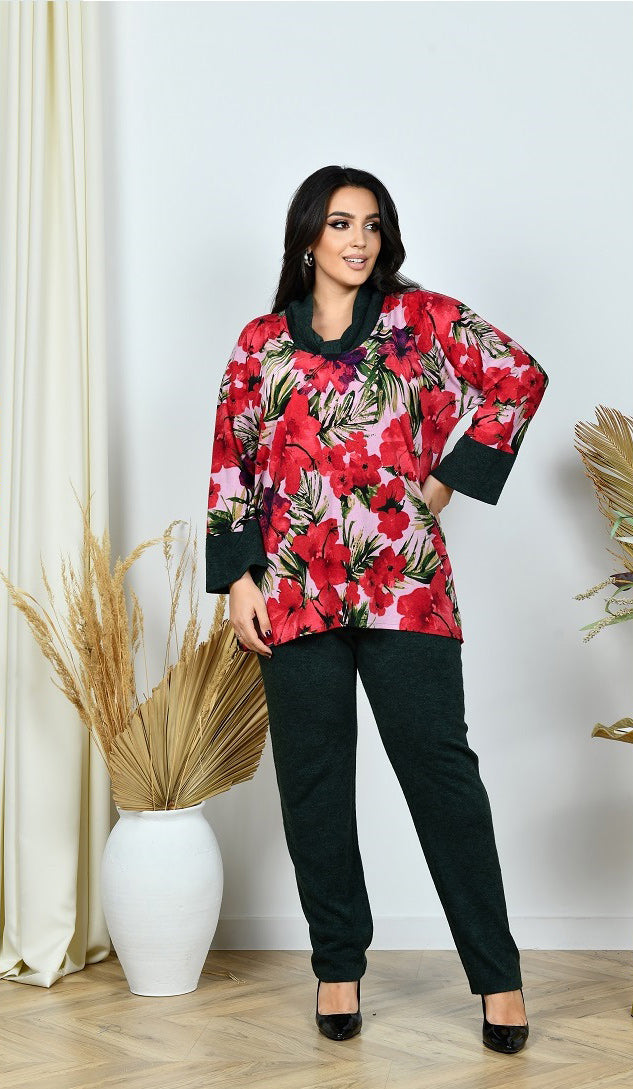 Zweiteiler in Rot mit Blumenprint