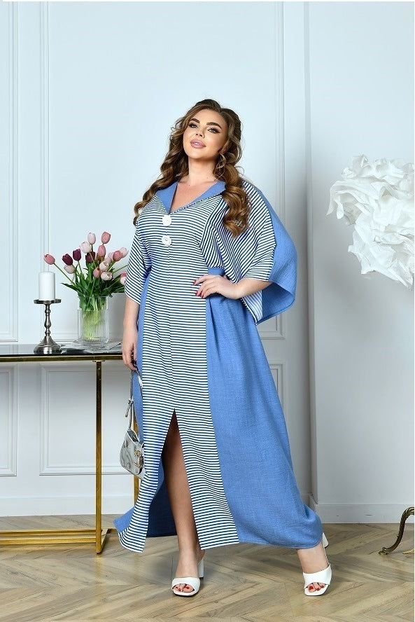 Maxikleid in Hellblau gestreift locker