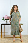 Hemdblusenkleid in Oliv mit Print Damen große Größen