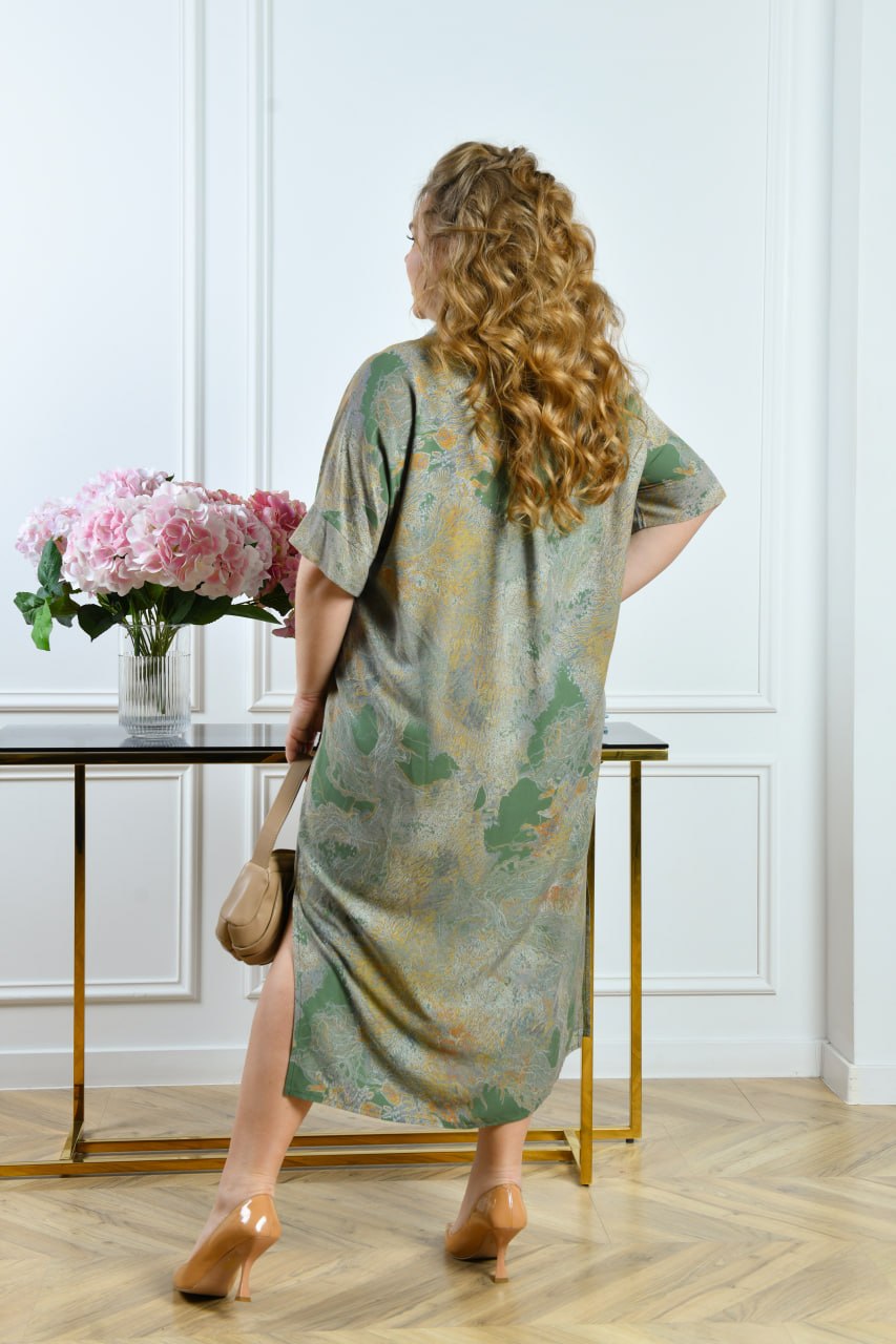 Hemdblusenkleid in Oliv mit Print Damen große Größen