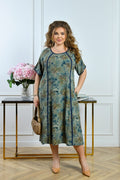 Grünes Kleid mit Print und Taschen Damen große Größen