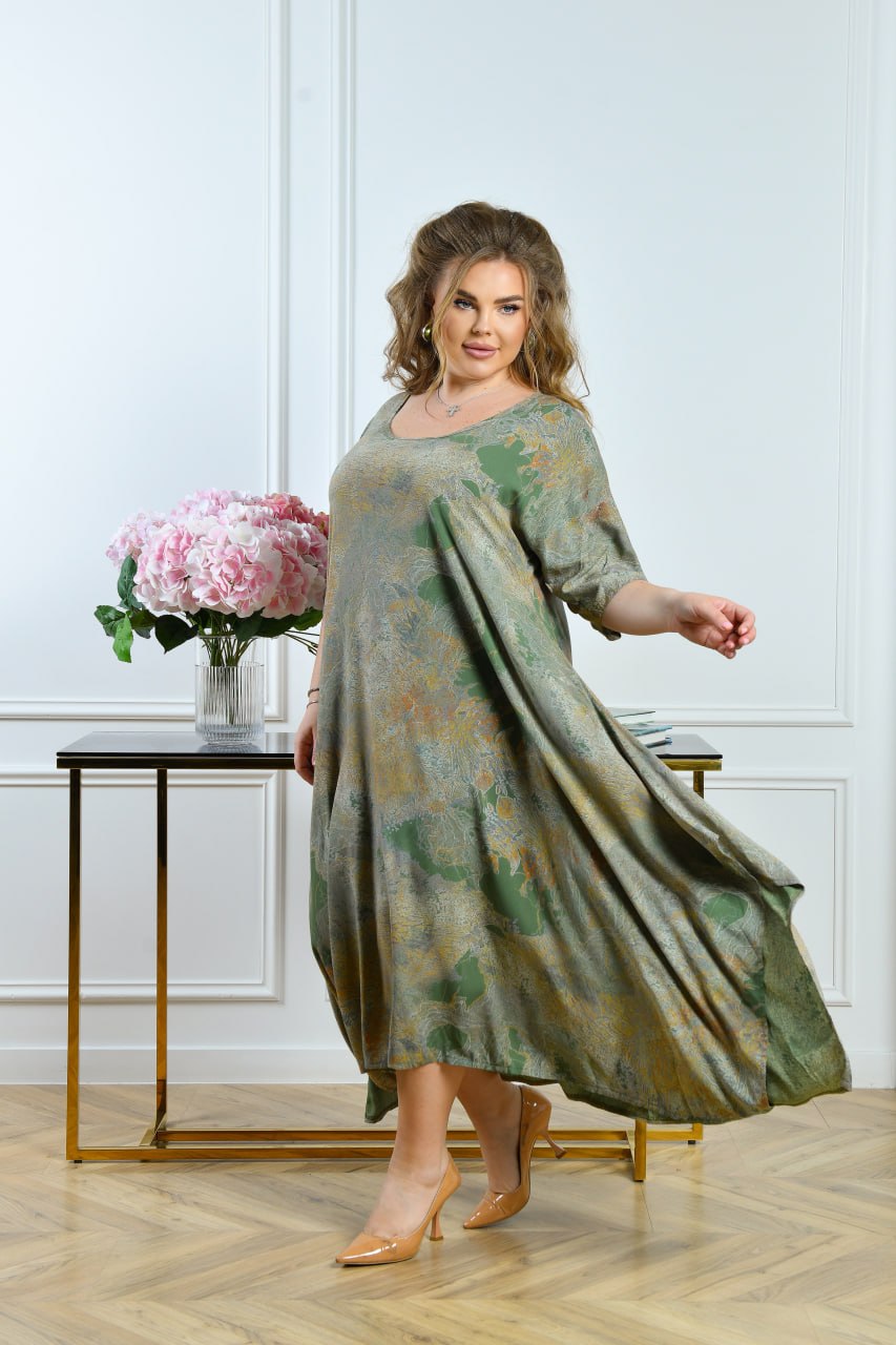 Olivgrünes Kleid in lockerem Schnitt Damen große Größen