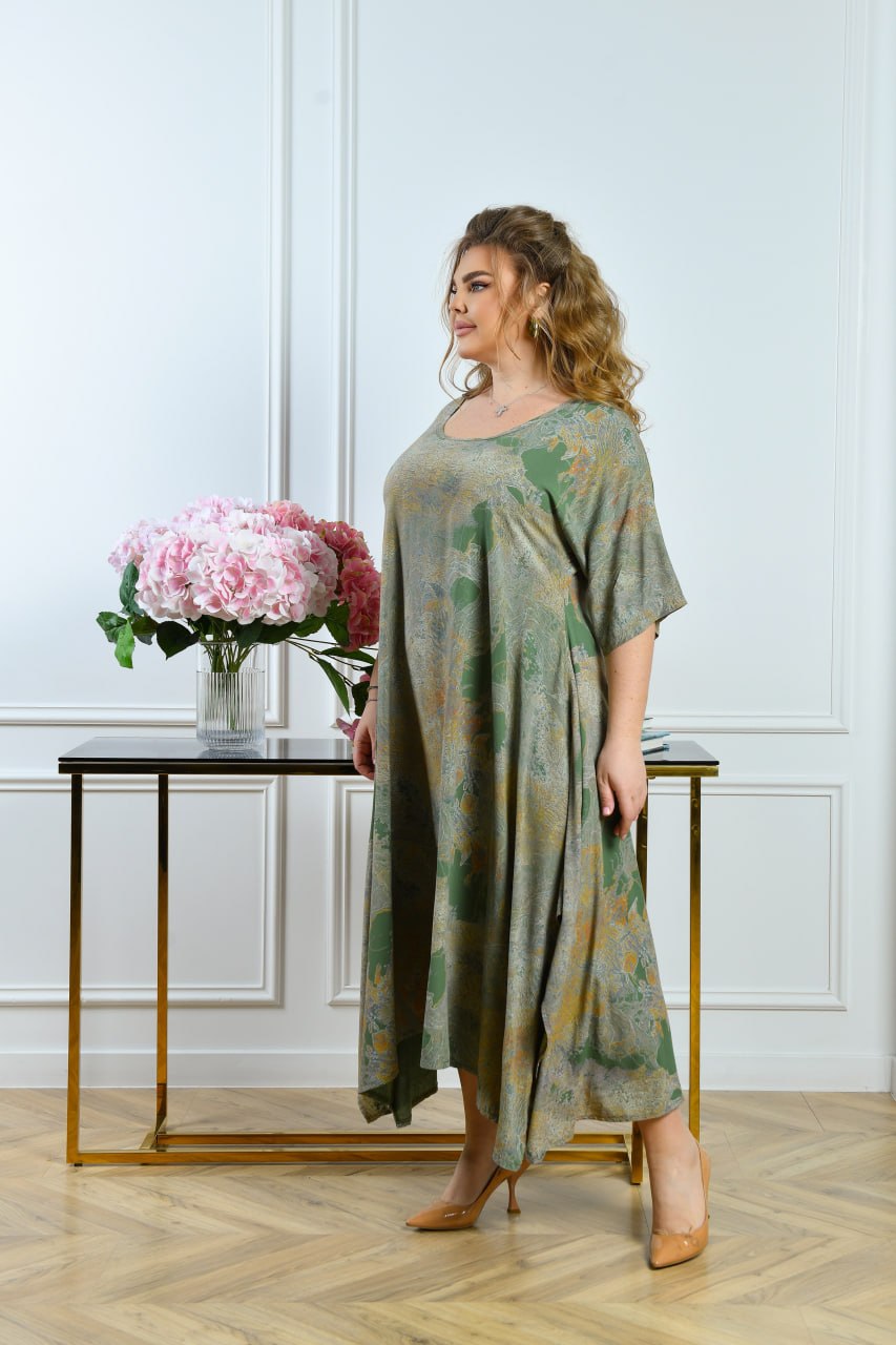 Olivgrünes Kleid in lockerem Schnitt Damen große Größen