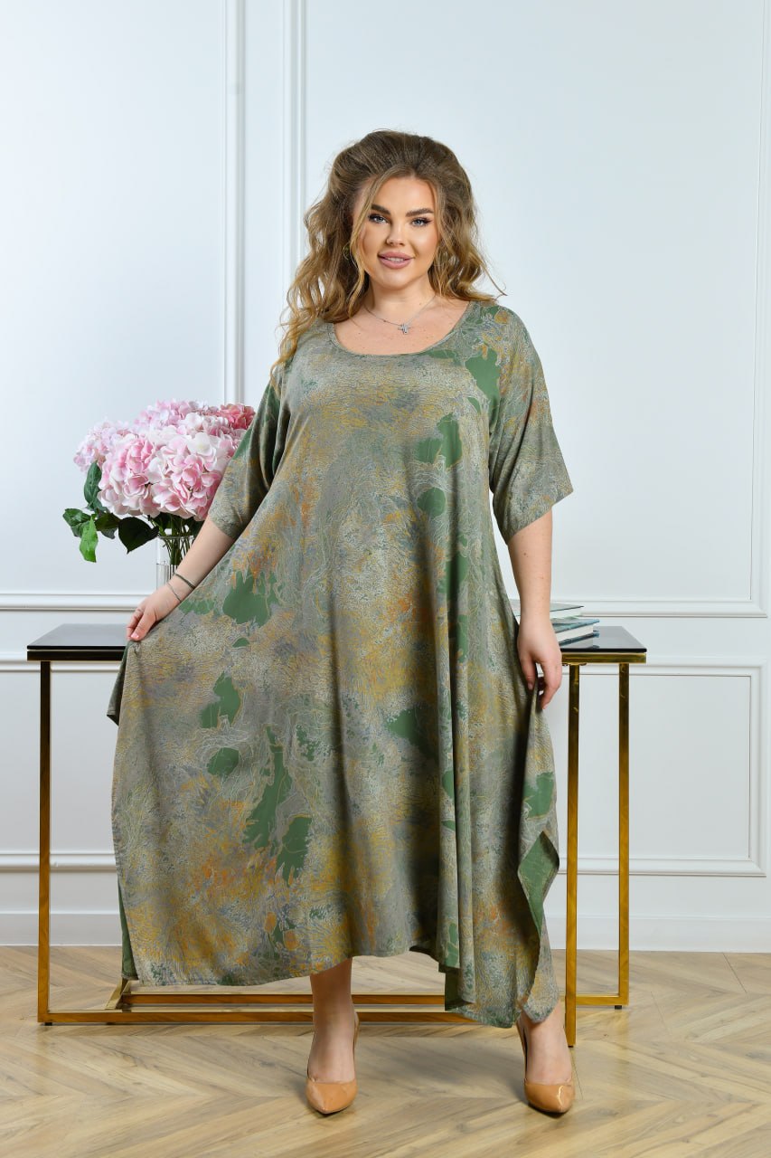 Olivgrünes Kleid in lockerem Schnitt Damen große Größen