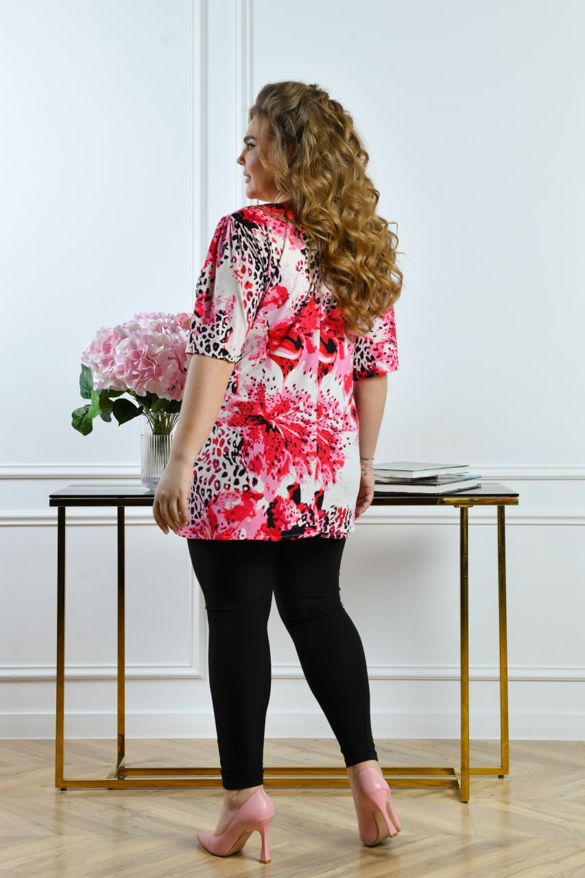 Rote Tunika mit Print und Brosche Damen große Größen