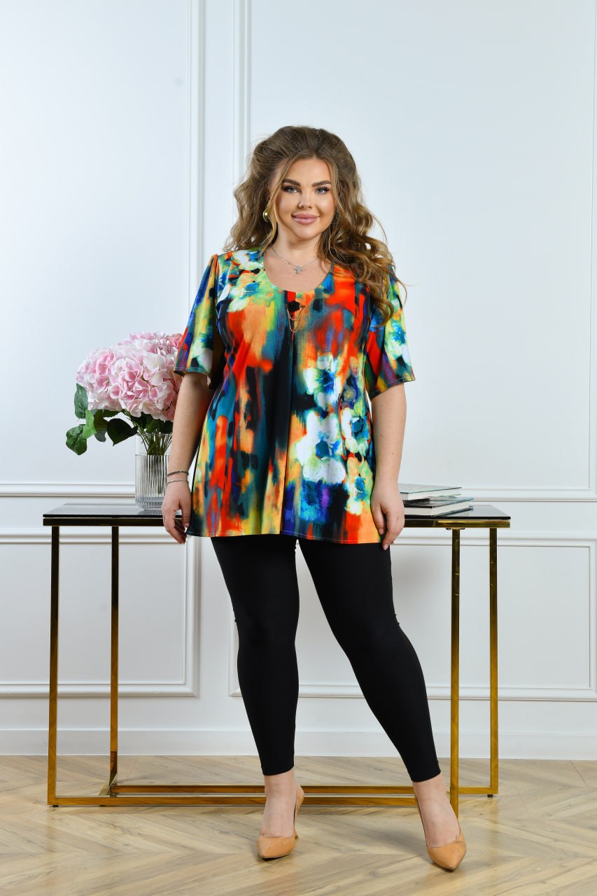 Bunte Tunika mit abstraktem Print Damen große Größen