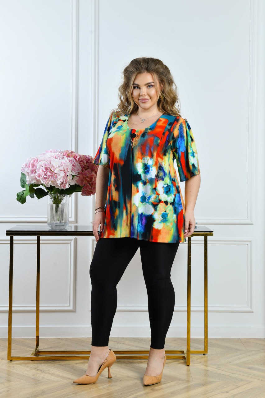 Bunte Tunika mit abstraktem Print Damen große Größen