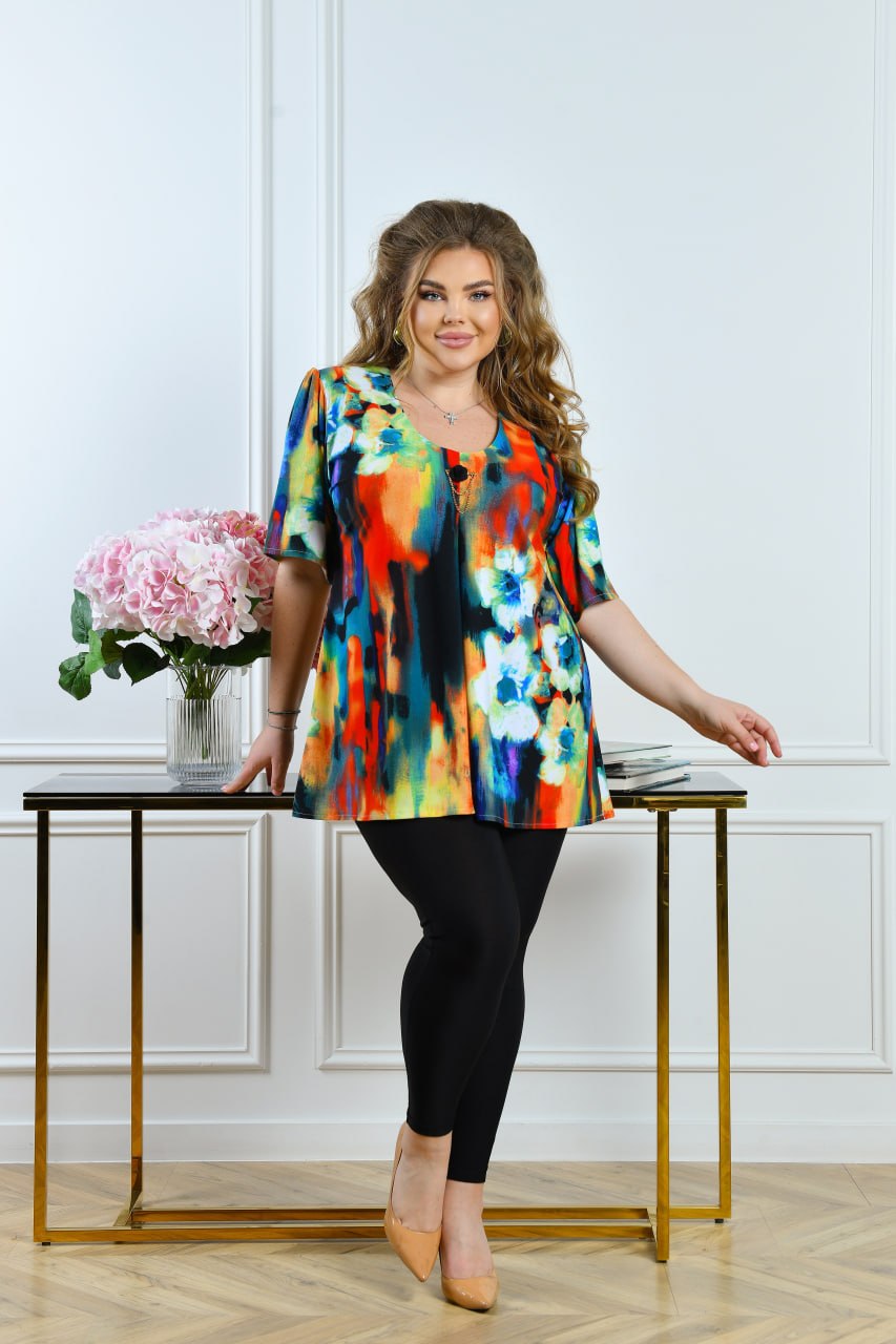 Bunte Tunika mit abstraktem Print Damen große Größen