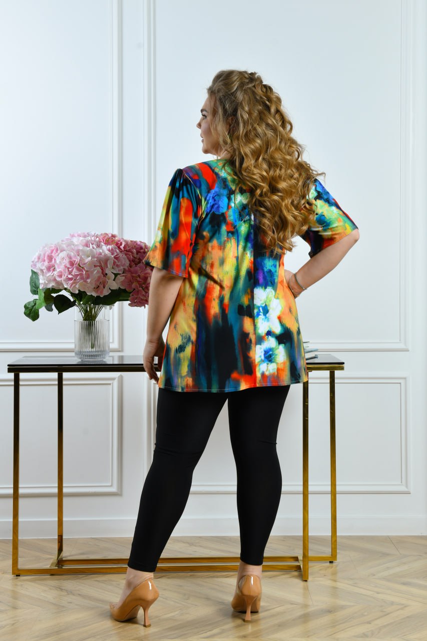 Bunte Tunika mit abstraktem Print Damen große Größen