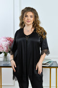 Schwarze Tunika mit Spitze Damen große Größen