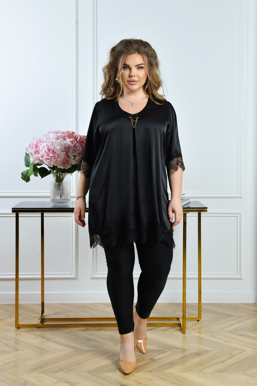 Schwarze Tunika mit Spitze Damen große Größen