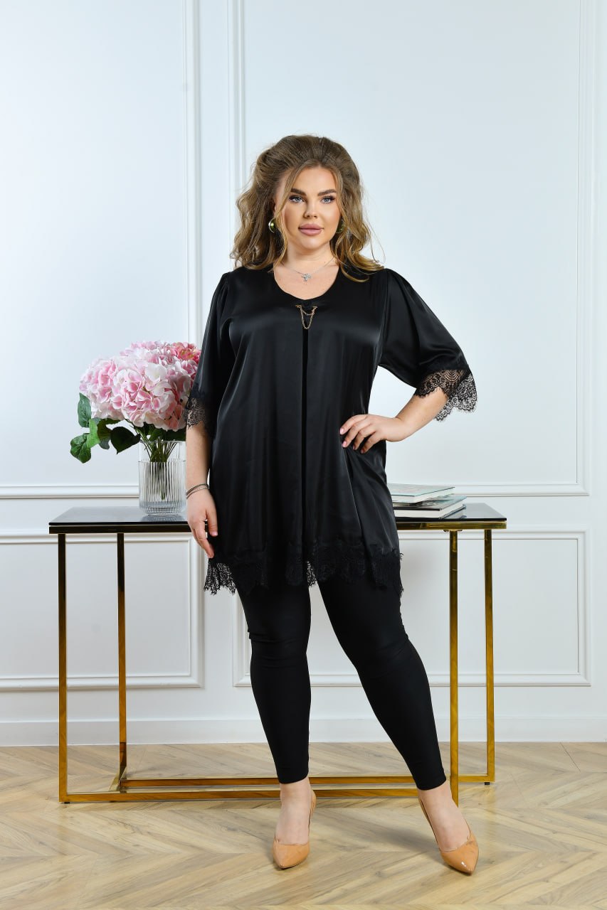 Schwarze Tunika mit Spitze Damen große Größen