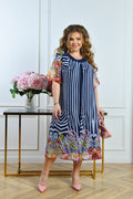 Dunkelblaues Trägerkleid mit Chiffon Damen große Größen
