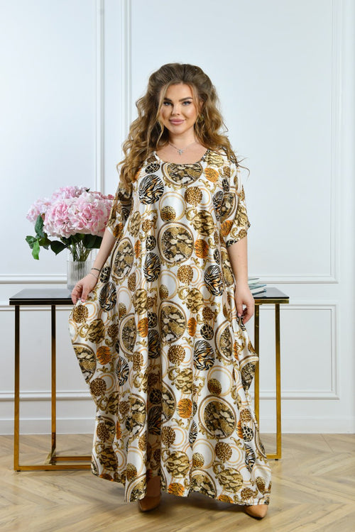 Beiges Maxikleid mit Print Damen große Größen