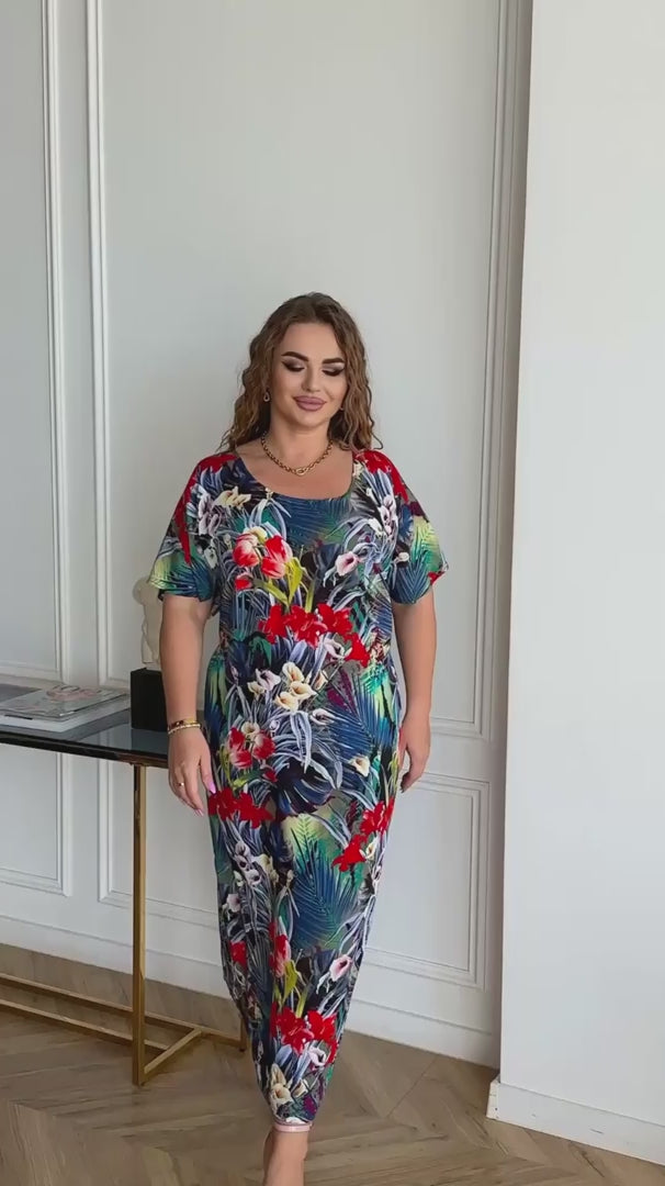 Sommerkleid in Blau mit Blumenprint locker