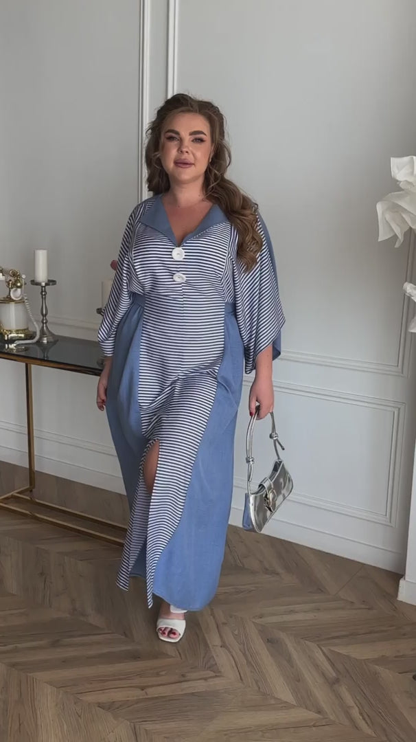 Maxikleid in Hellblau gestreift locker